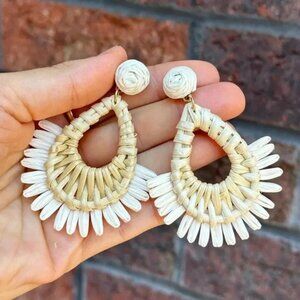 Cream Rattan Bohemian Oval Earrings